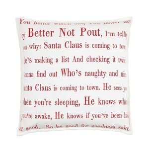 “Better Not Pout” Santa is coming… Euro Pillow/100% Cotton/Duck Feather - NWT